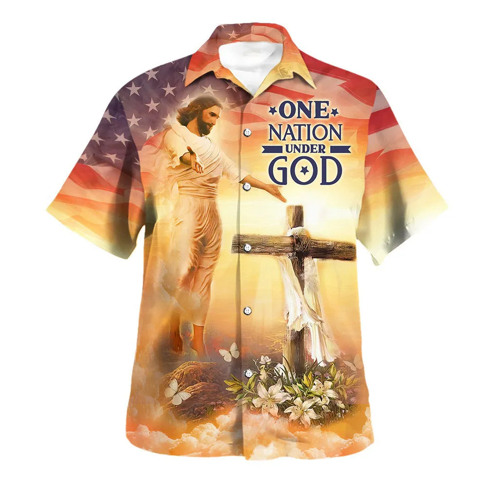 Jesus Open Arms Easter Cross One Nation Under God Hawaiian Shirts For Men & Women - Christian Hawaiian Shirt - Hawaiian Summer Shirts