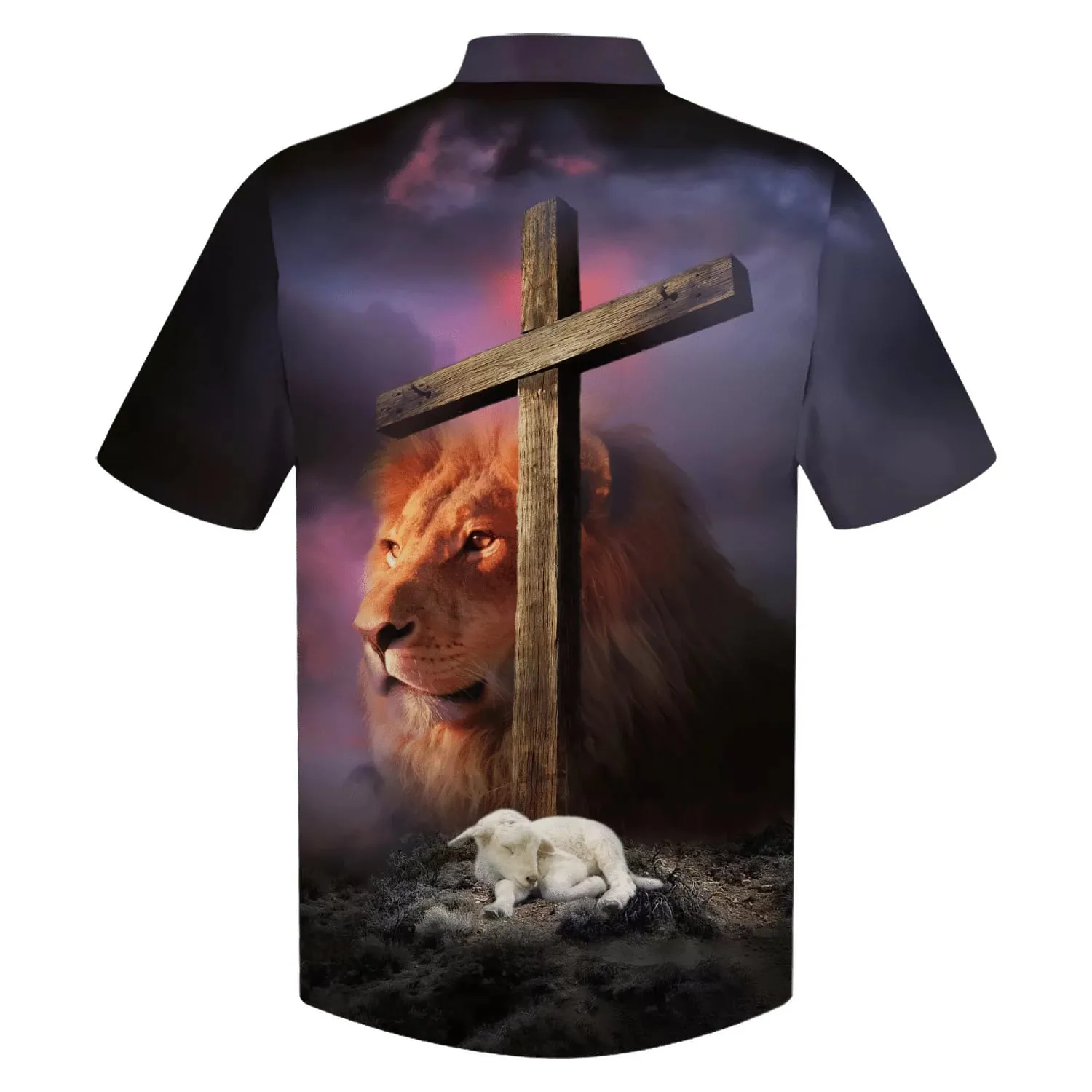 Lion Sheep Wooden Cross Hawaiian Shirts - Christian Hawaiian Shirt - Hawaiian Shirts For Men