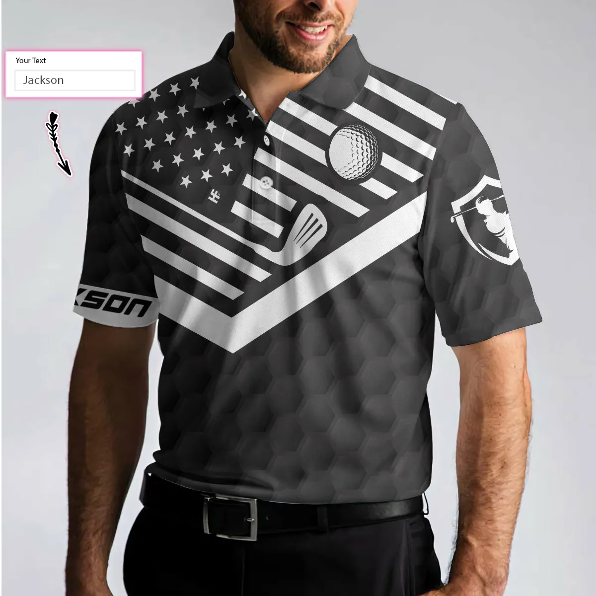 Make America Golf Again Custom Polo Shirt, Personalized Black American Flag Golf Shirt For Men Coolspod