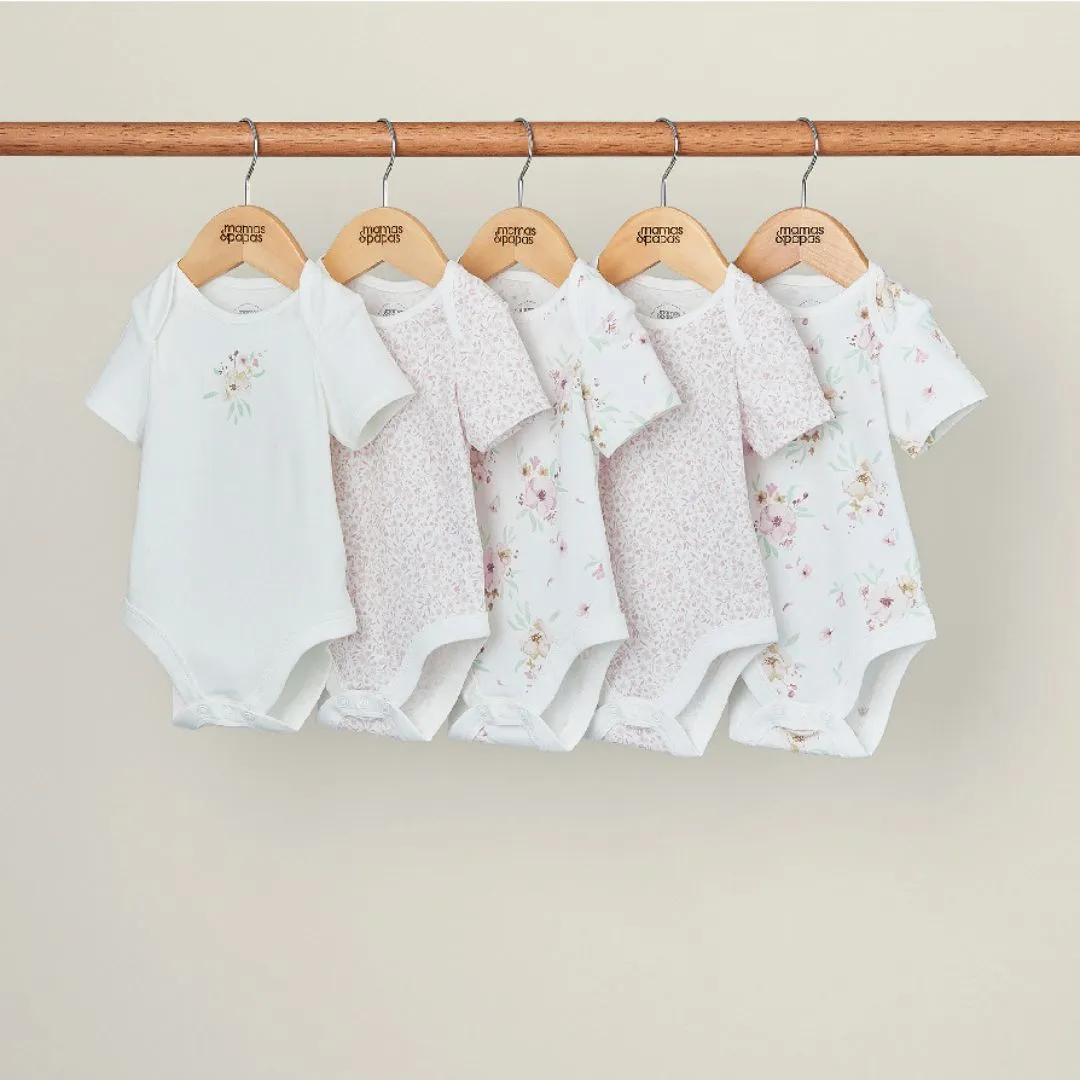 Mamas and Papas Flower Short Sleeve Bodysuits - 5 Pack