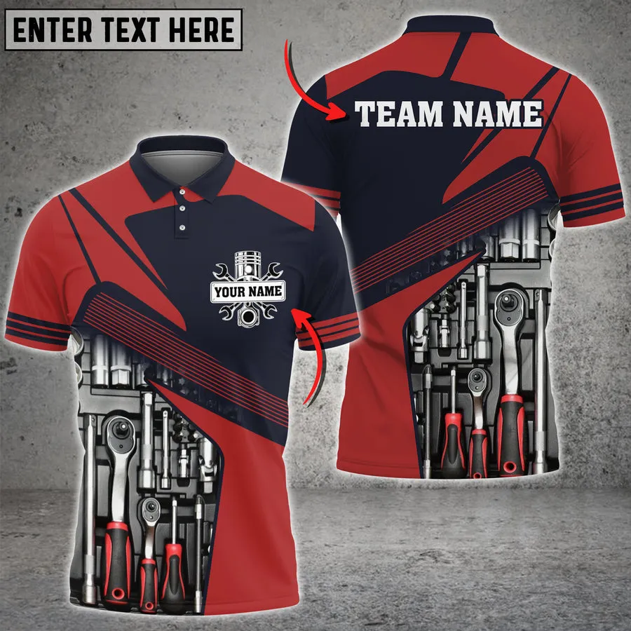 Mechanic Tools Custom Name Team Multi Color Printed 3D Polo Shirt, Mechanic Tools Shirt