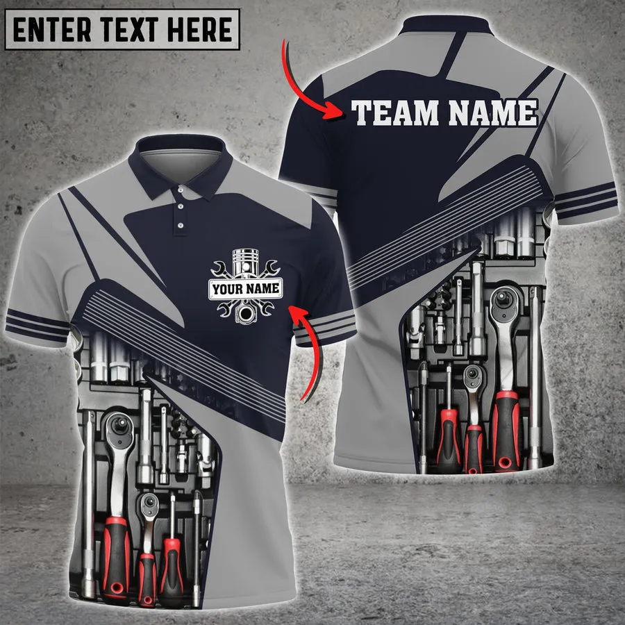 Mechanic Tools Custom Name Team Multi Color Printed 3D Polo Shirt, Mechanic Tools Shirt