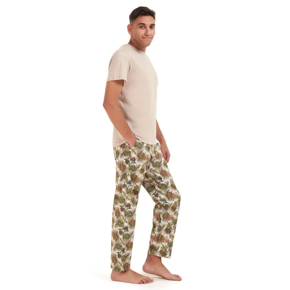 Men summer pajama set Beige t-shirt  Havane leaves Pants