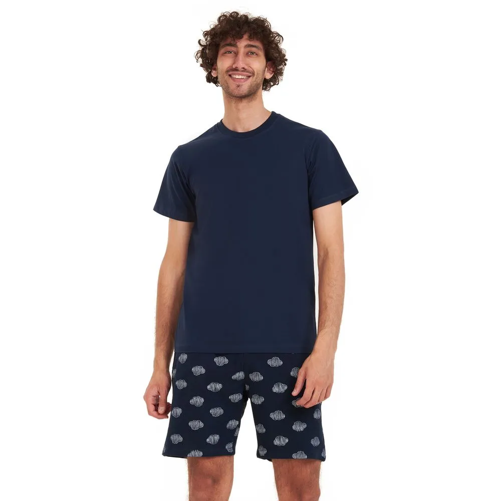 Men summer pajama set Dark blue T-shirt   Dark blue clouds short