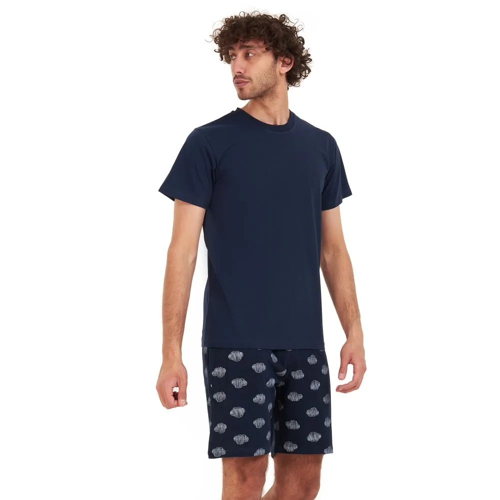 Men summer pajama set Dark blue T-shirt   Dark blue clouds short