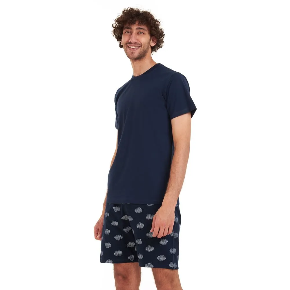 Men summer pajama set Dark blue T-shirt   Dark blue clouds short