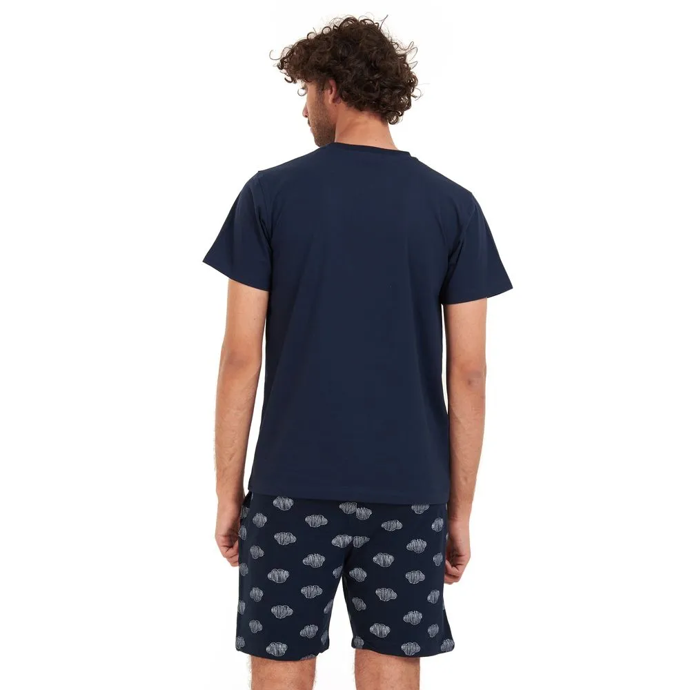 Men summer pajama set Dark blue T-shirt   Dark blue clouds short