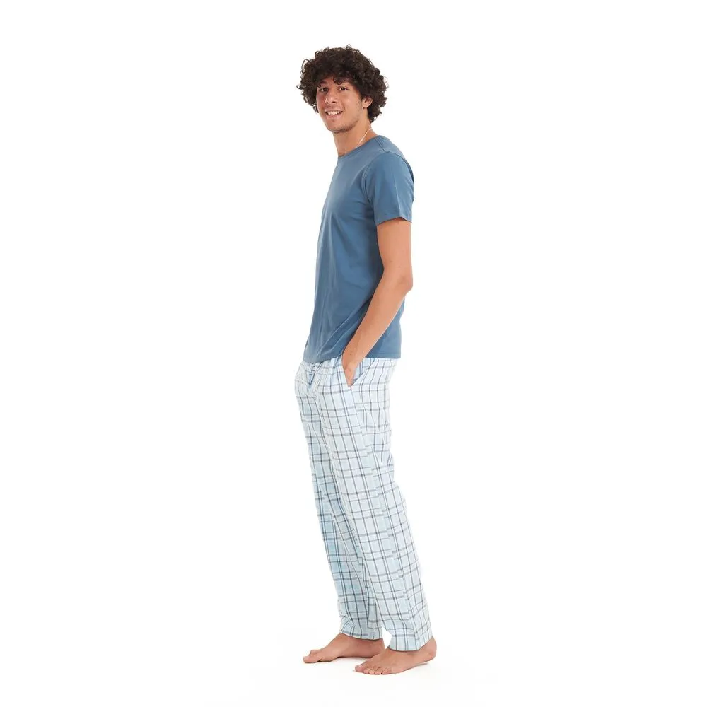 Men summer pajama set Petroleum T-shirt   Light Blue checkered pants