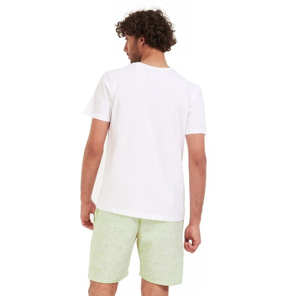 Men summer pajama set White T-shirt   White x Green lines short