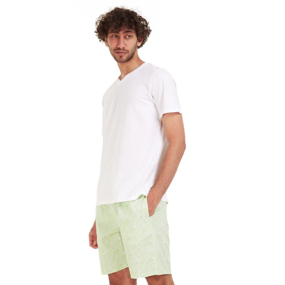 Men summer pajama set White T-shirt   White x Green lines short