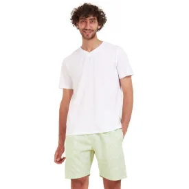 Men summer pajama set White T-shirt   White x Green lines short