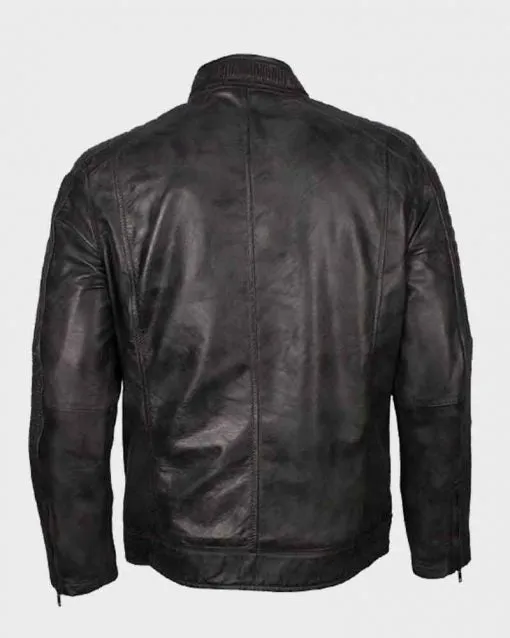 Men's Black Waxed Café Racer Biker Leather Jacket