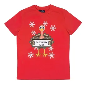 Mens Christmas T-Shirt Talk Turkey To Me Red Xmas Fun Top