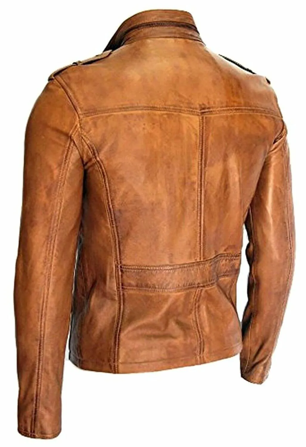 Men's Fashion Real Lambskin Tan Leather Waxed Moto Jacket