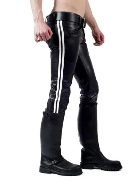 Men's Real Leather Pants With White Stripes