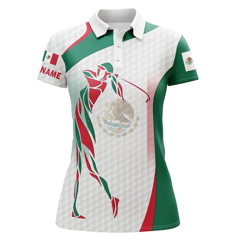 Mexican Flag Womens Golf Polo Shirts Custom Mexico Golf Outfit Women, Unique Ladies Golf Apparel