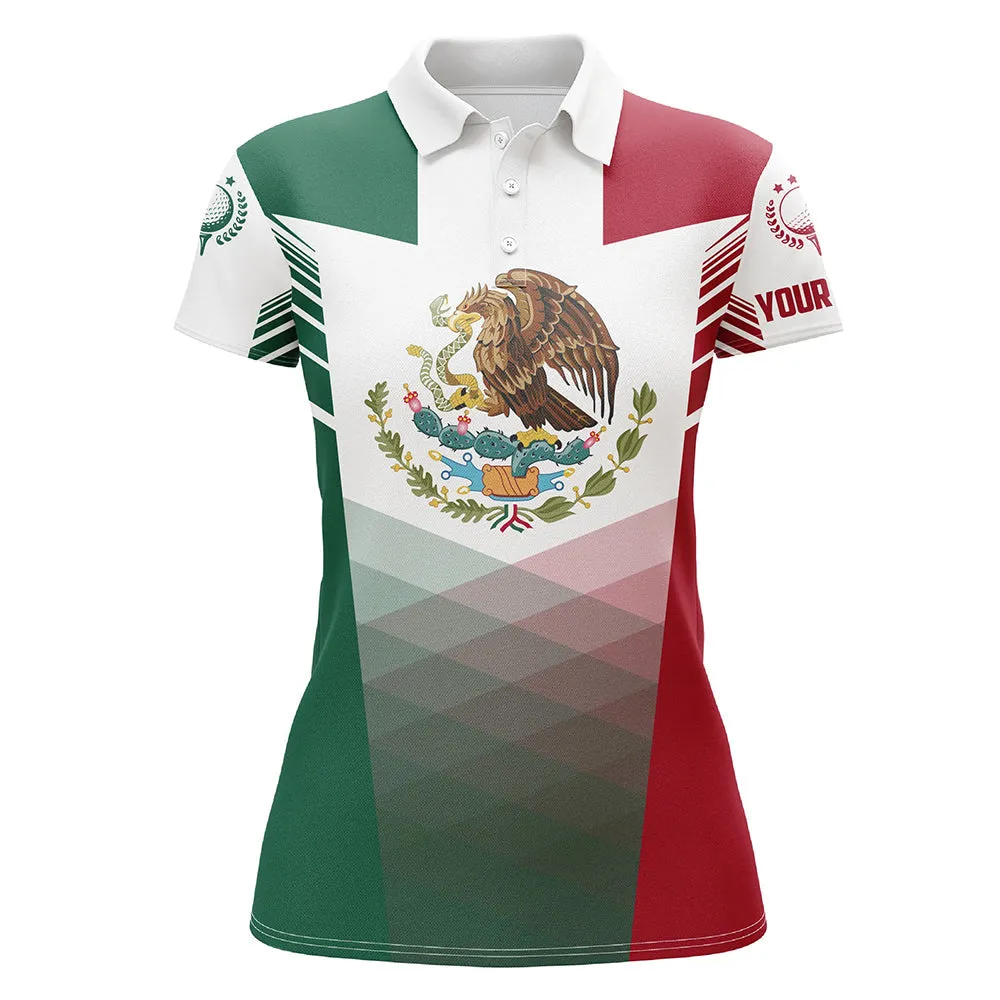 Mexican Flag Womens Golf Polo Shirts Custom Mexico Golf Outfit Women, Unique Ladies Golf Apparel