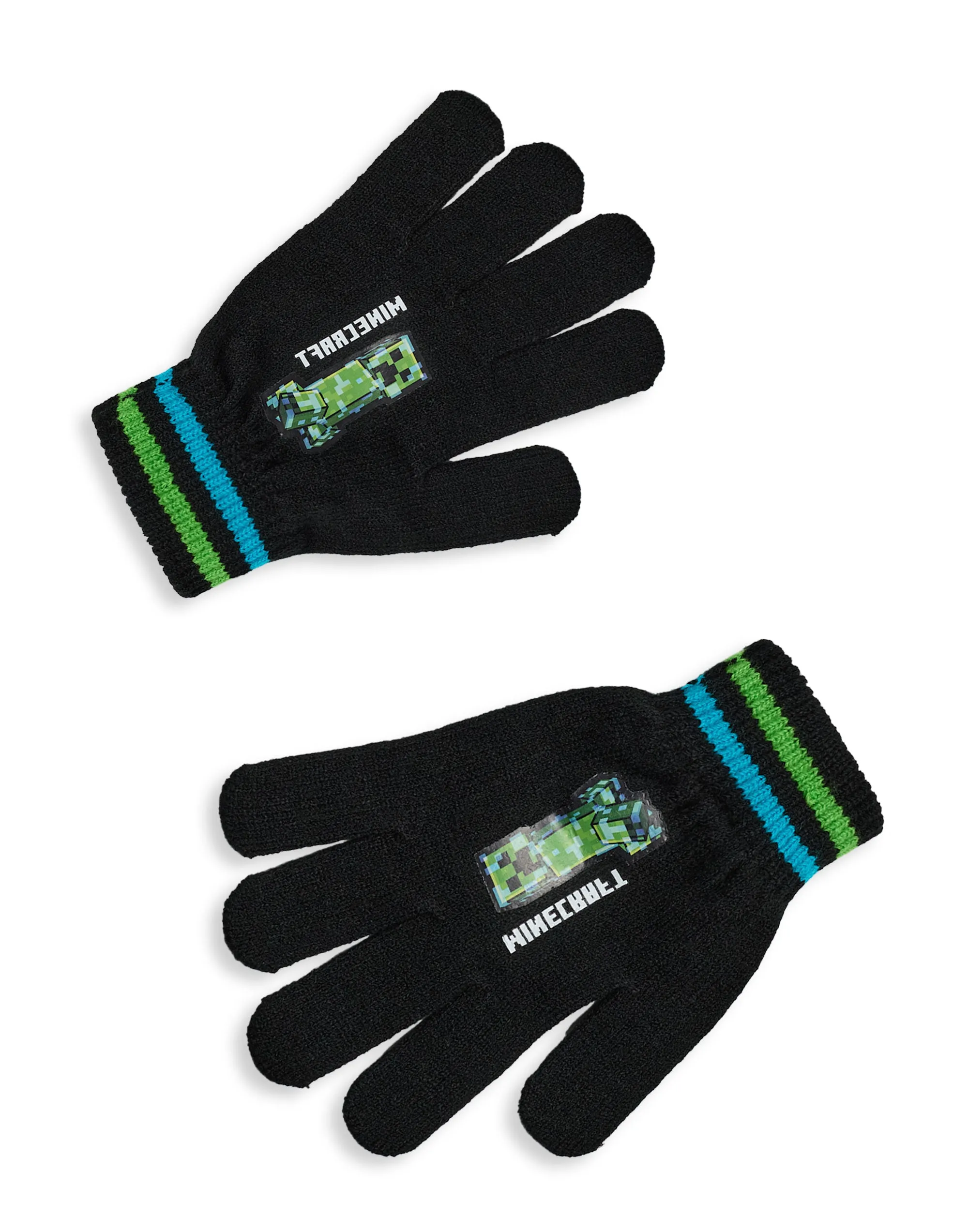 Minecraft Creeper & TNT Boys Black Beanie and Gloves Set