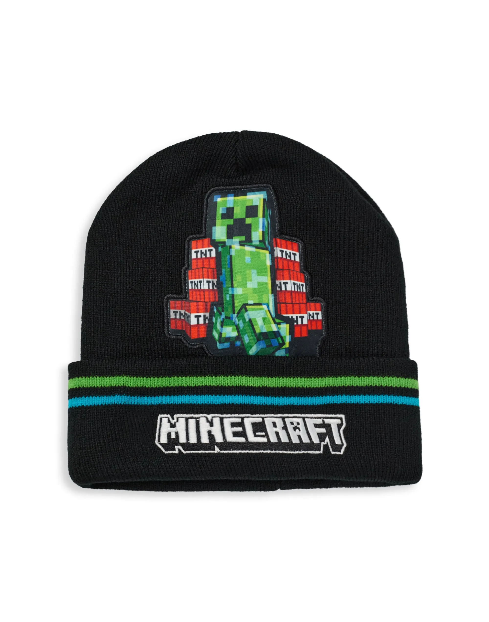 Minecraft Creeper & TNT Boys Black Beanie and Gloves Set