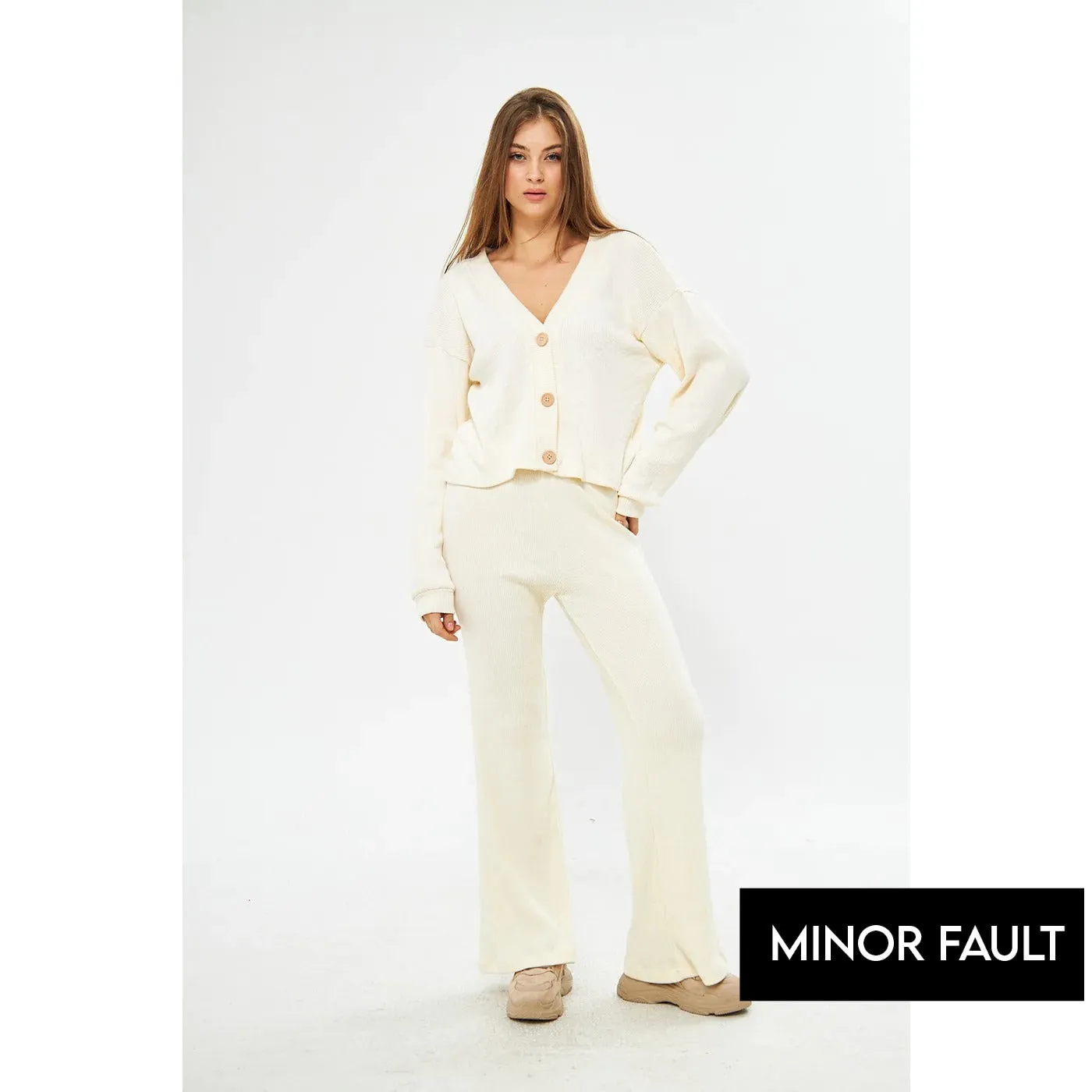 (Minor Fault) Lemon Waffle Knit Button Down Cardigan