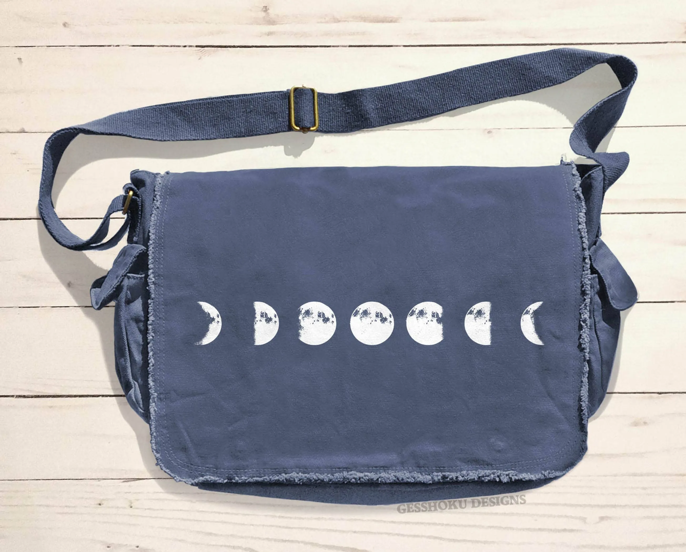 Moon Phases Canvas Messenger Bag - Boho, Festival, Celestial