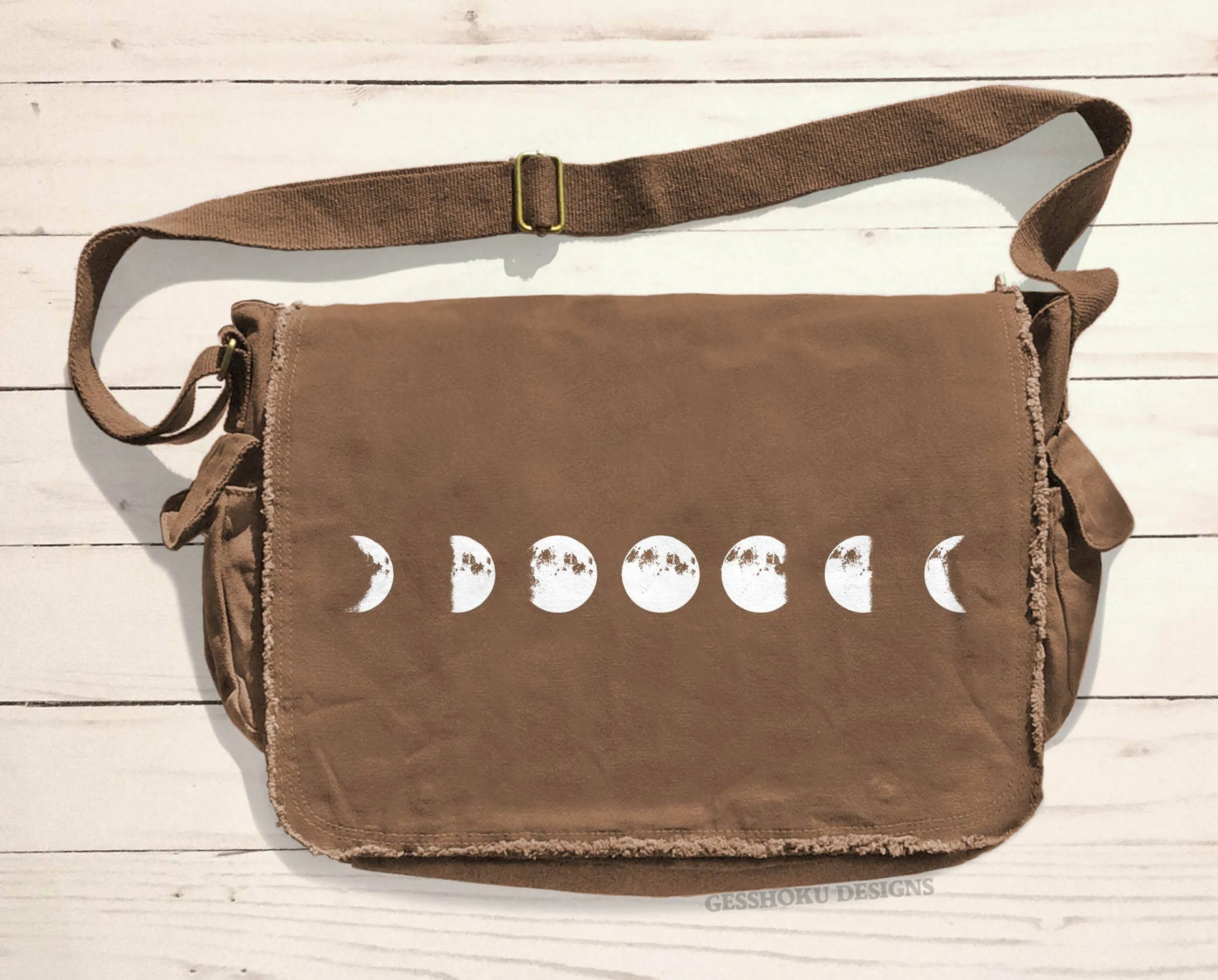 Moon Phases Canvas Messenger Bag - Boho, Festival, Celestial