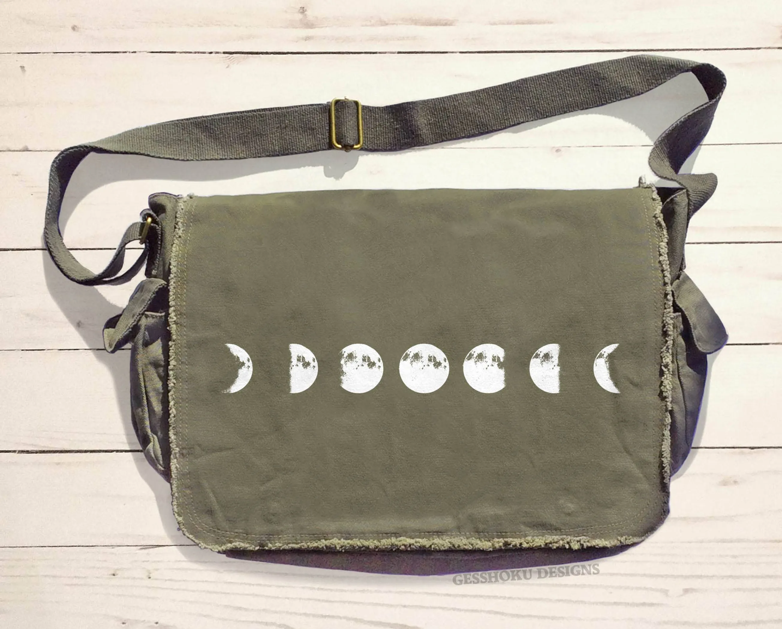 Moon Phases Canvas Messenger Bag - Boho, Festival, Celestial