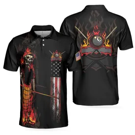 Mr Bones 8 Ball American Flag Billiards Short Sleeve Golf Polo Shirt For Men - Gifts For Golfers Men