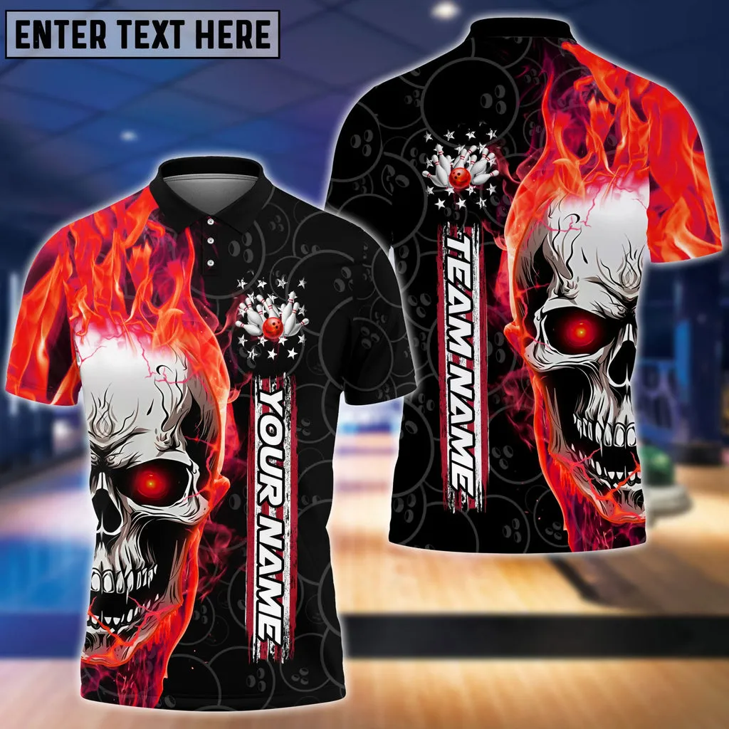 Multil Color Bowling Fire Skull Art Multicolor Option Customized Name 3D Polo Shirt, Gift for Bowler