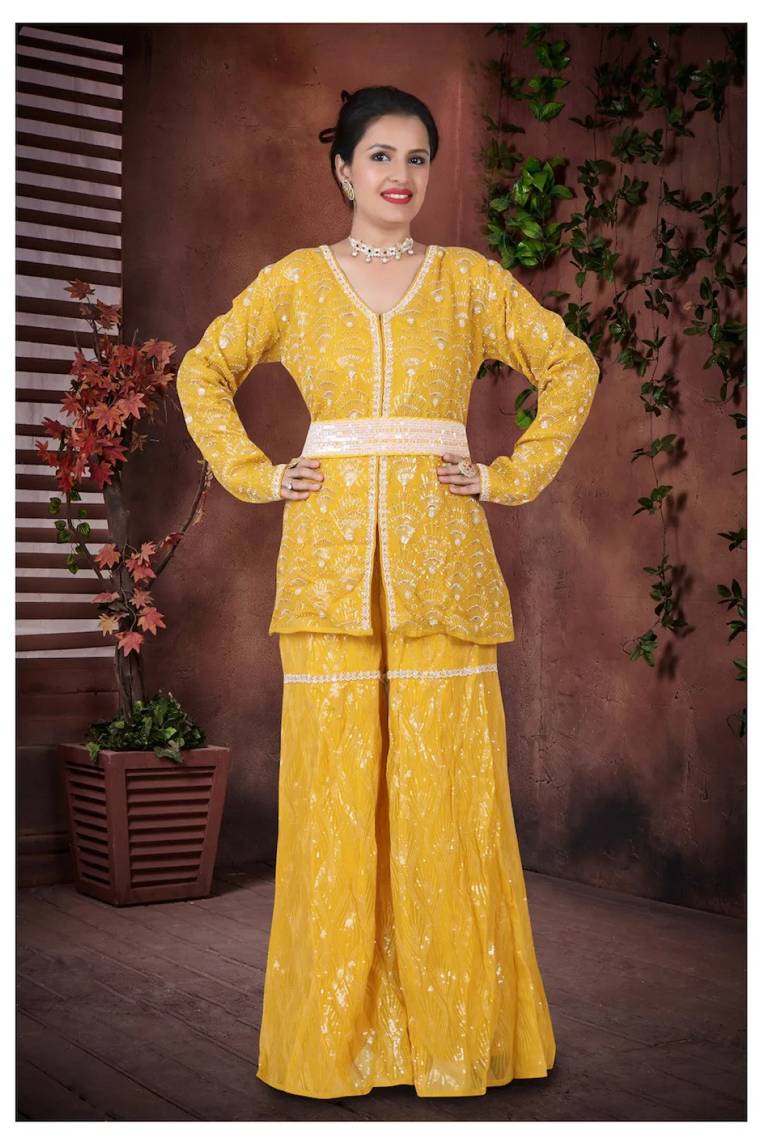 Mustard Yellow Gharara Pant Suit