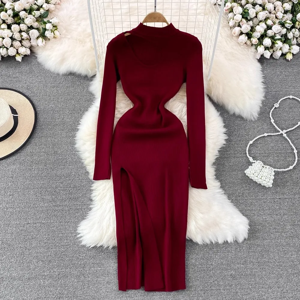 new sexy long-sleeved knitted dress for women    S4078