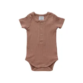 Organic Ribbed Snap Bodysuit, Dusty Rose