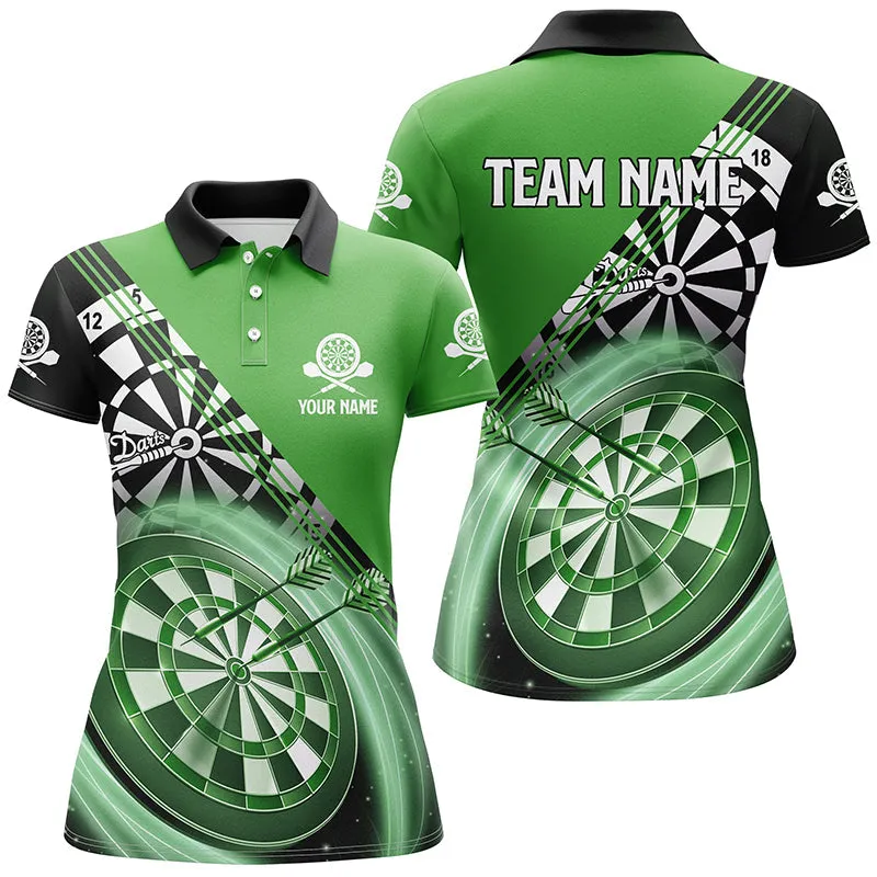 Personalized Black Green Darts Womens Polo Shirt, Custom Darts 3D Shirt, Perfect Gift for Dart Player