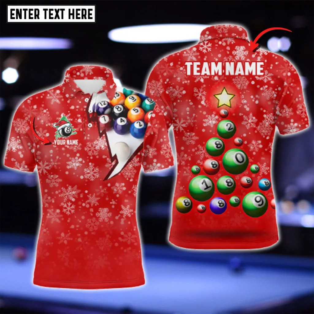 Personalized Christmas Tree Billiard Balls 3D Polo Shirt, Pine Tree Ball Billiard Shirt, Gift for Men Women