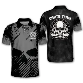 Personalized Name Team Dart Skull Polo Shirt, Perfect Shirt for Men, Dartboard Shirt