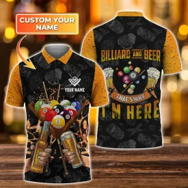 Personalized Name Yellow Billiard Player All Over Printed Polo Shirt, Billiard and Beer That Why I'm Here Shirt For Men