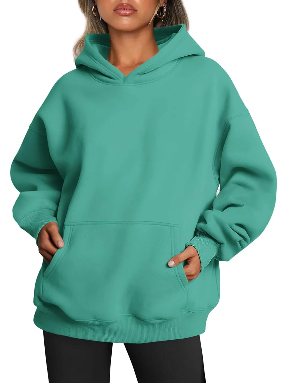 Plain Long Sleeve Fleece Hoodie For Woman