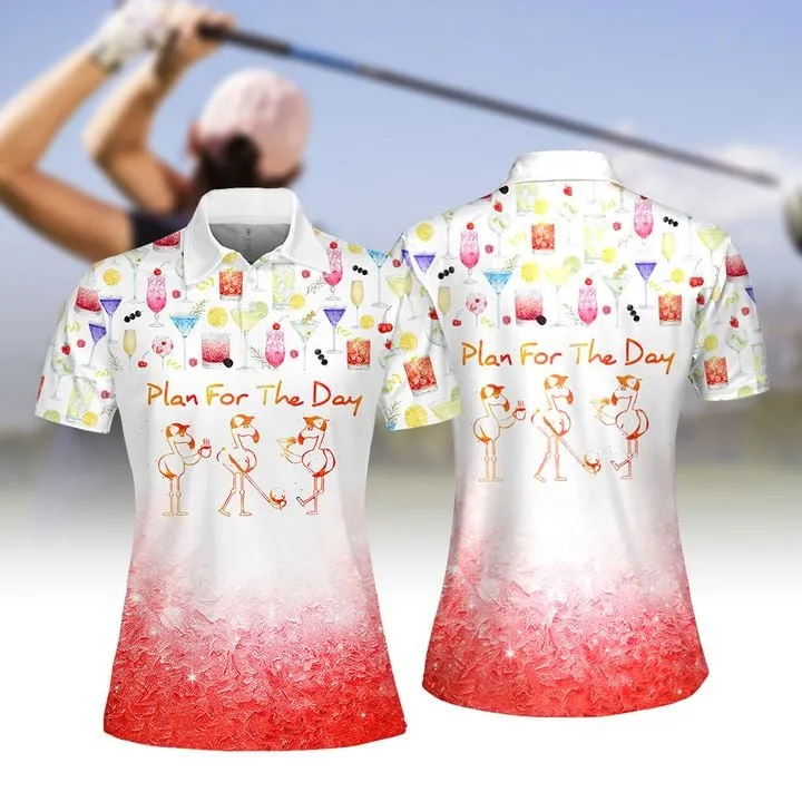 Plan For The Day Drink Cocktail Flamingo Women Golf Apparels, Women Short Sleeve Polo Shirt, Sleeveless Polo Shirt