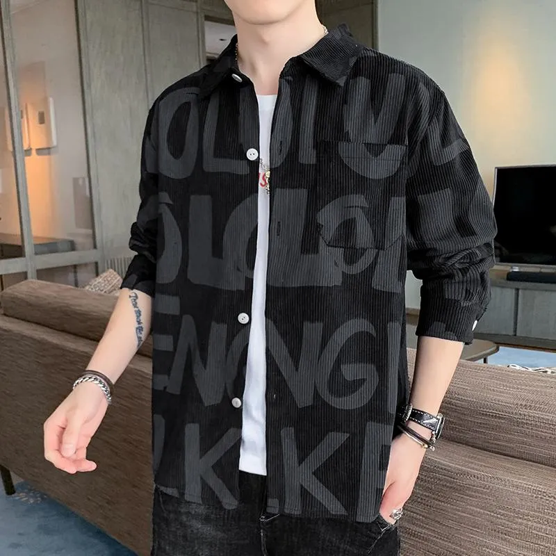 Print Lapel Casual Letter Long Sleeve Shirt