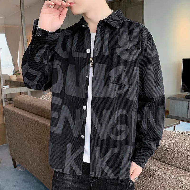 Print Lapel Casual Letter Long Sleeve Shirt