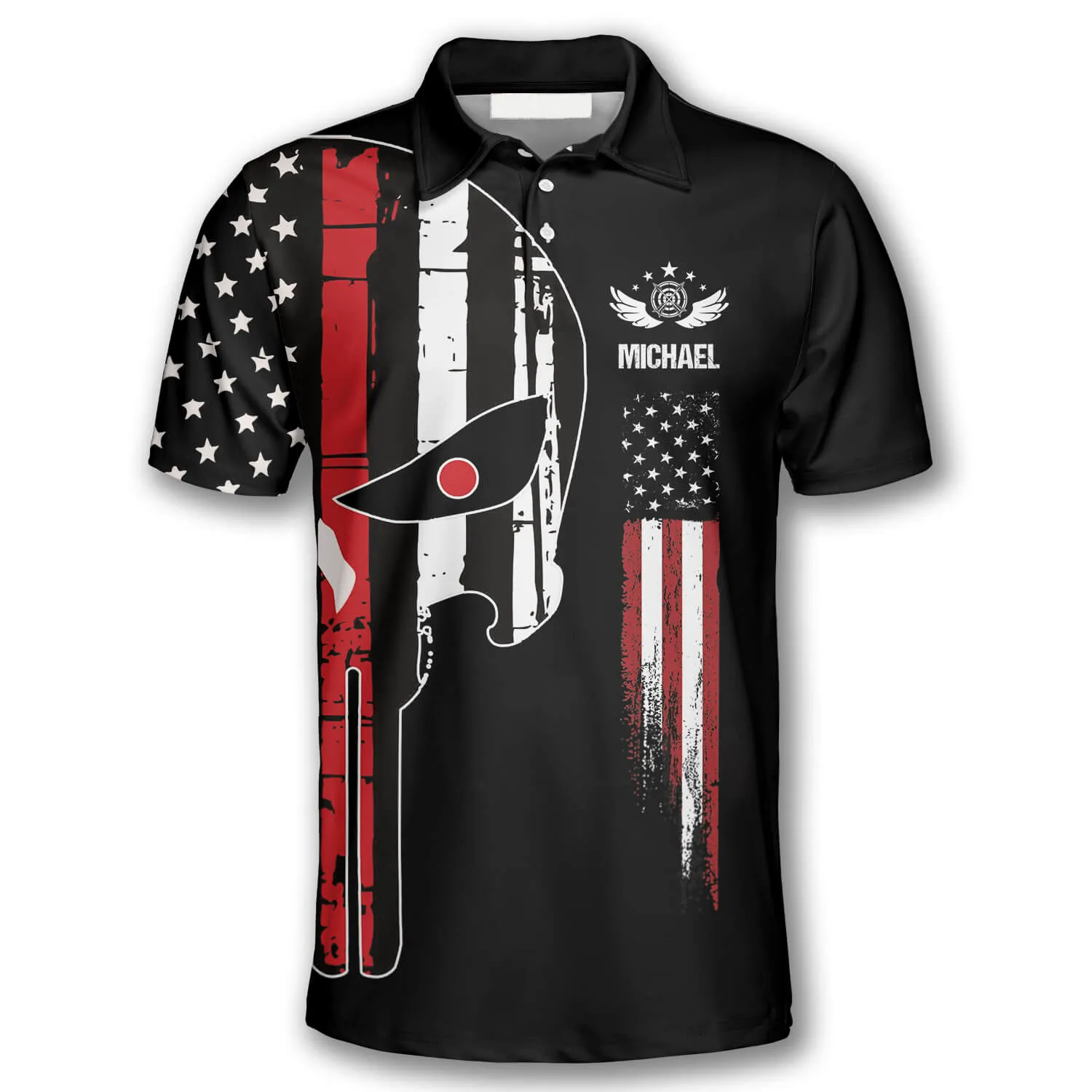 Punisher Skull American Flag American Custom Archery Polo Shirts for Men, Flag Shirt, Archery Shirt