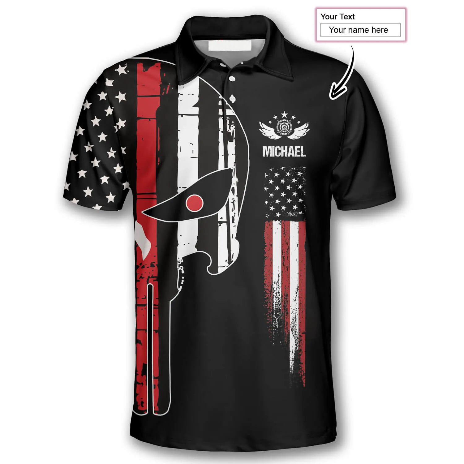 Punisher Skull American Flag American Custom Archery Polo Shirts for Men, Flag Shirt, Archery Shirt