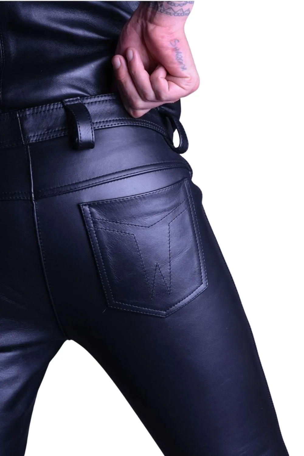 Real Leather Classic Zipper Jeans Pants