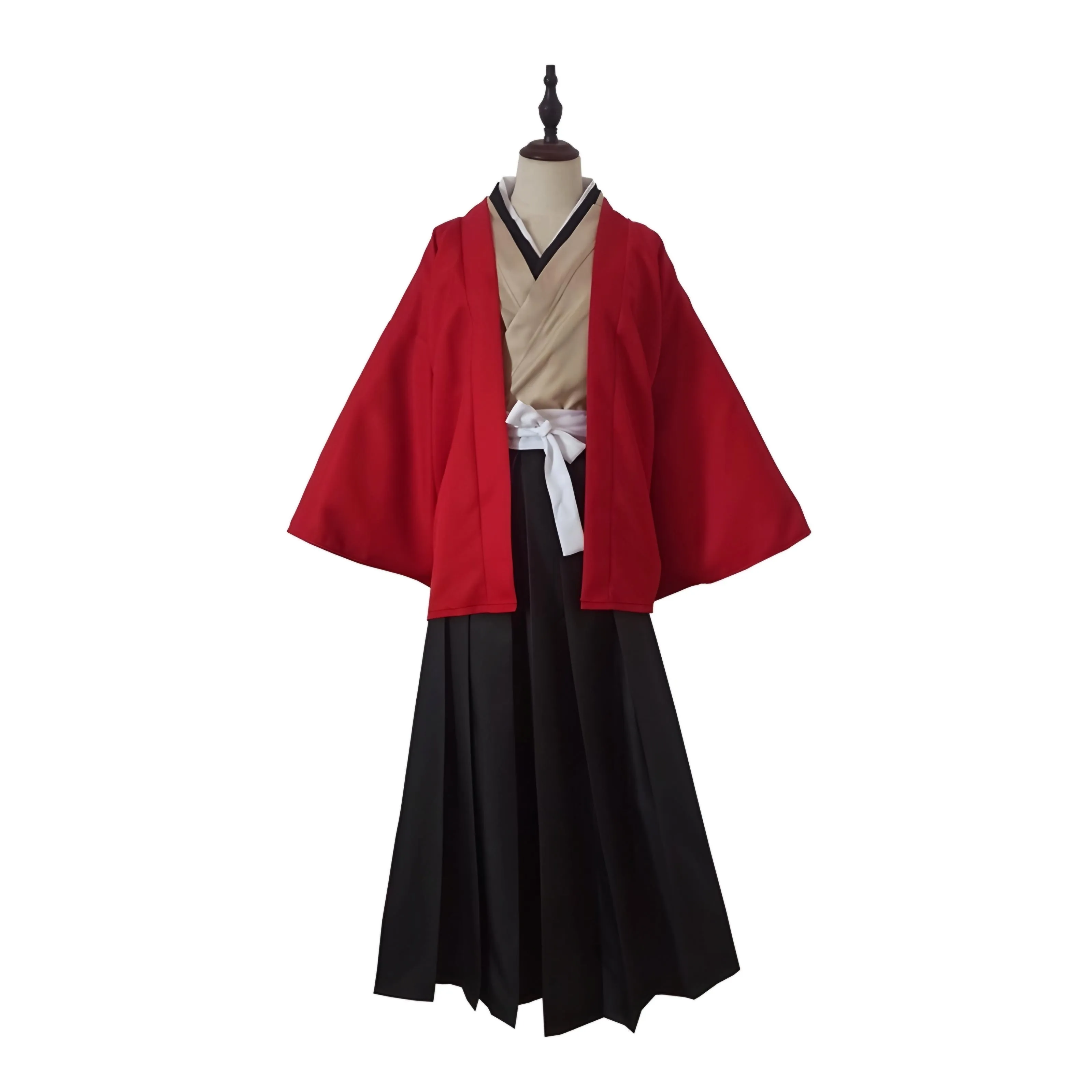 Red Haori and Black Hakama Kimono Set