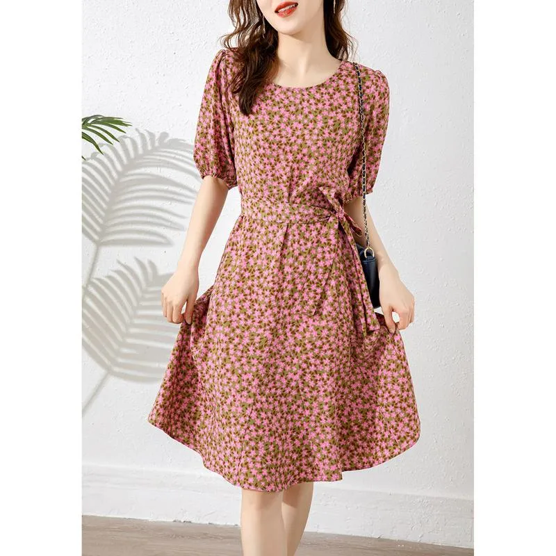 Retro Slimming Floral Print Cinched Waist French Style Fish Tail Dress