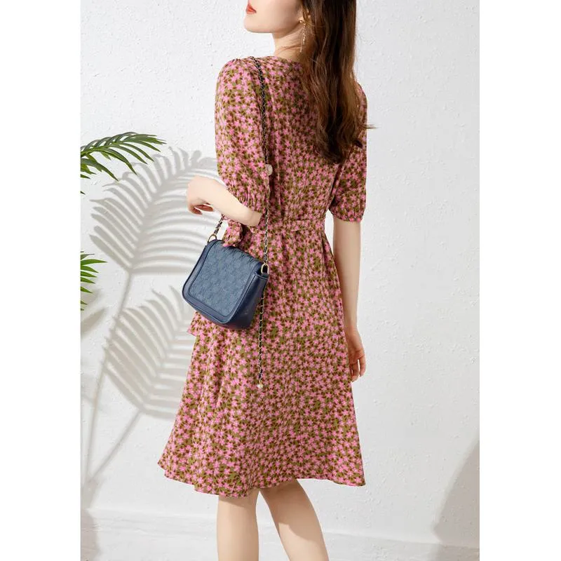 Retro Slimming Floral Print Cinched Waist French Style Fish Tail Dress