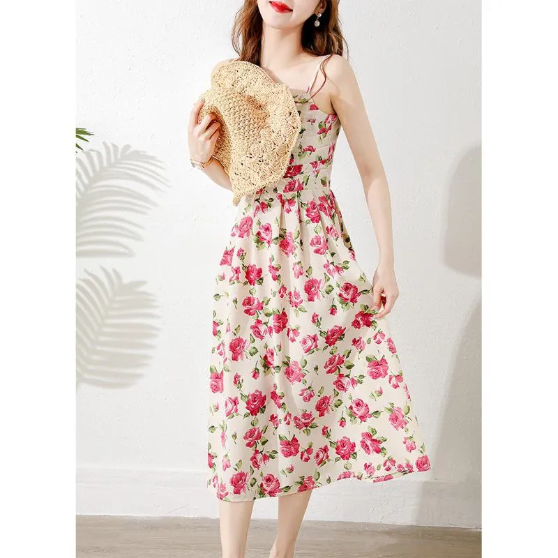 Retro Style Square Neck Print Waist Cinching Dress