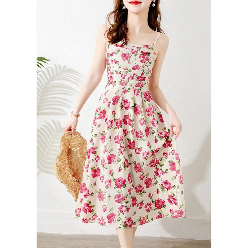 Retro Style Square Neck Print Waist Cinching Dress