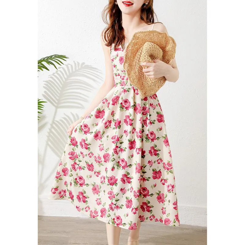 Retro Style Square Neck Print Waist Cinching Dress