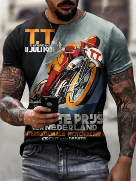 Retro Tt Contrast Motorcycle Print T-Shirt